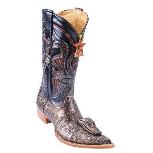 Los Altos Copper Genuine Crocodile With Head 3X Toe Cowboy Boots 959534